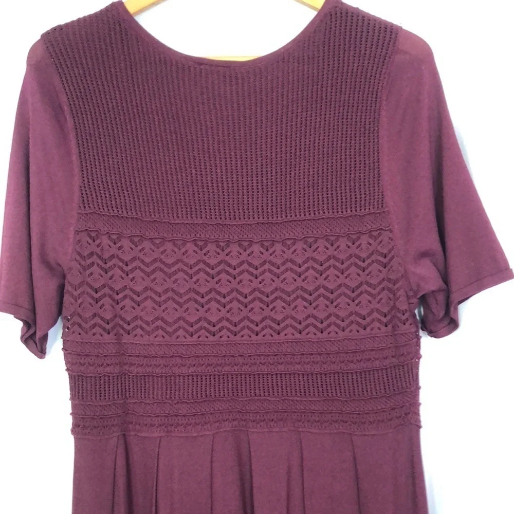 Lane Bryant Burgundy A-Line Midi Dress Scoop Neck Short Sleeve 14/16